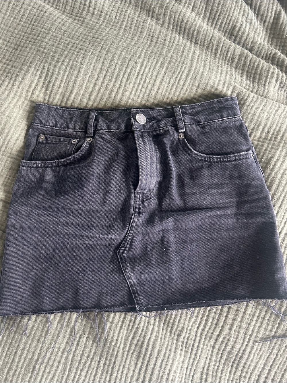ASOS Black Washed Denim Mini Skirt with Raw Edge